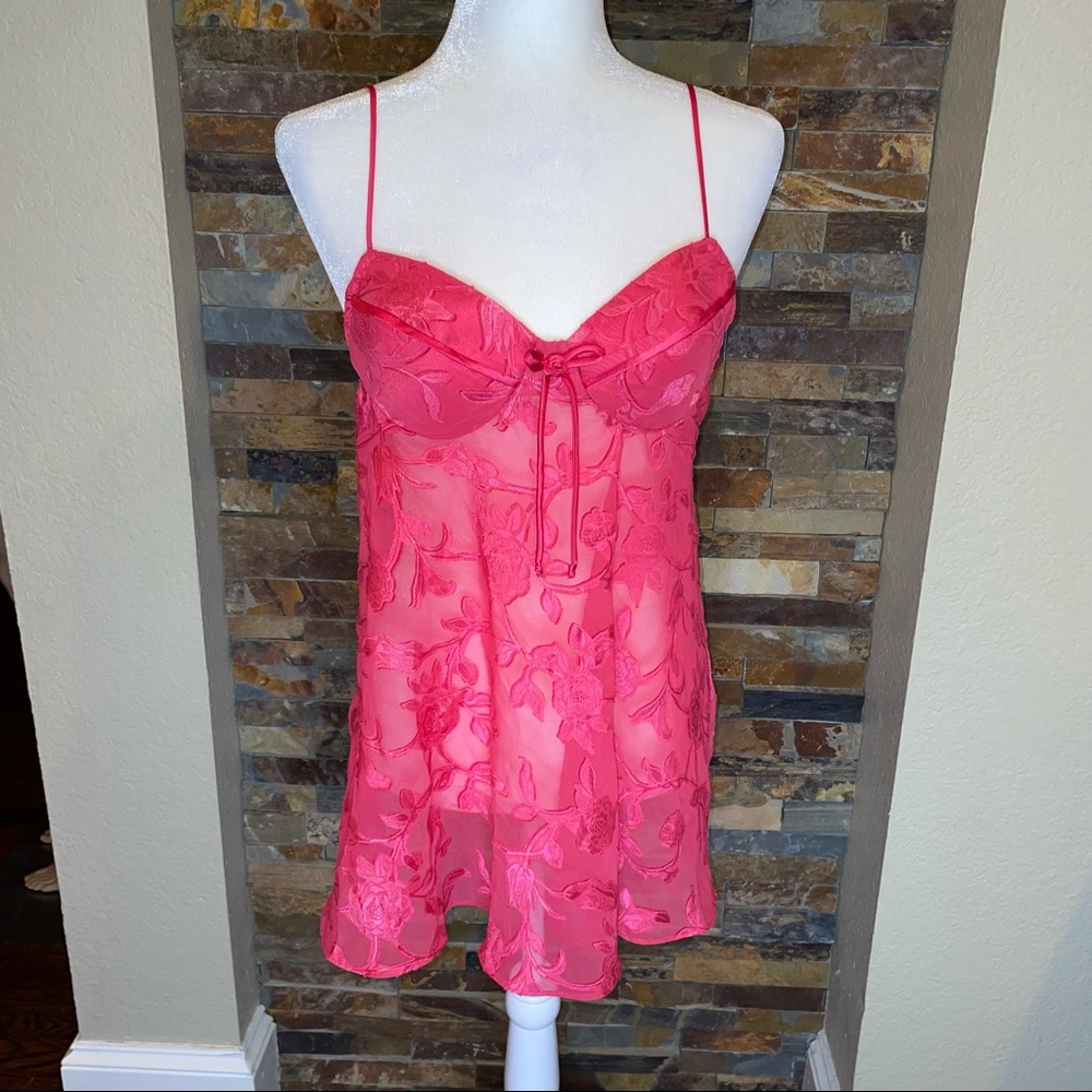 Pink Sheer Floral Babydoll Chemise Nightgown Sz M